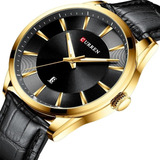 Relógio Masculino Dourado Casual Curren Pulseira Em Couro