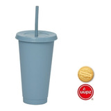 10 Vasos Reusables Con Popote Para Cafe Frio 24 Oz Color Azul Pastel