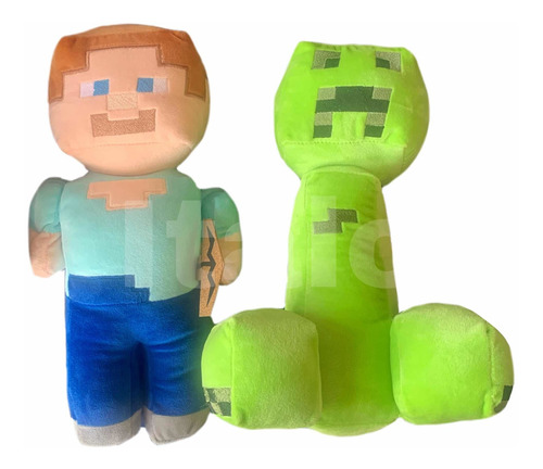 Minecraft Muñecos De Peluche Creeper Steve 35cm En Pareja 