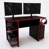 Escritorio Gamer Delos Dga01 Con 4 Estantes Color Negro/rojo