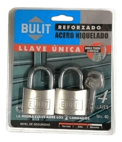 2 Candados Hermanados 40mm Bulit 4 Llaves Reforzado Niquel