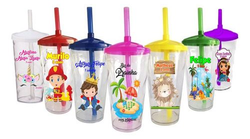 40 Copos Twister Shake 400ml C/ Tampa E Canudo Personalizado