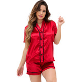 Conjunto Pijama Americano Feminino Elegante Cetim Curto Luxo