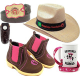 Kit Feminino Botina Infantil Chapeu Mm Cinto Caneca Bainha