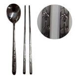 Set Cubiertos Palillos Y Cuchara Metal Color Plata Ciruelo Color Gris