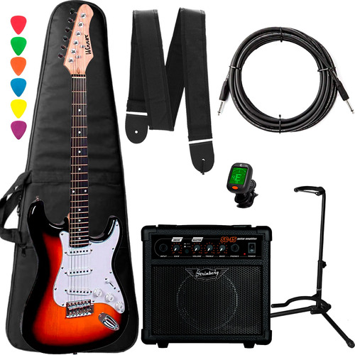 Kit Guitarra Barata Iniciante Winner Sunburst Strato + Cubo