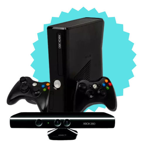 Microsoft Xbox 360 Slim + Kinect + 2 Controles Sem Fio + 2 Baterias