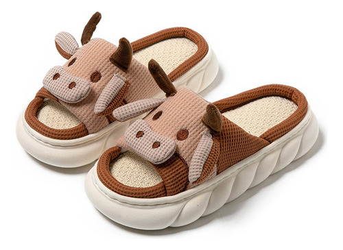 Pantuflas De Vaca Para Mujer Suaves Cómodas Lino Mudas