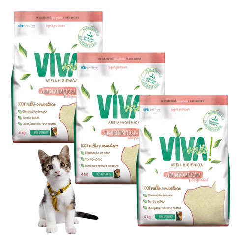 Areia Higiênica Para Gato Viva Verde - Sustentável 4kg 3 Un