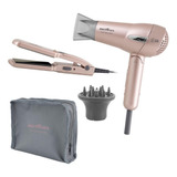 Kit Beleza Travel Rose Gold Britânia Secador Prancha Bivolt