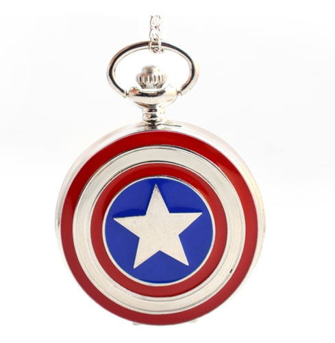 Reloj De Bolsillo Escudo Capitán América Marvel Cadena 