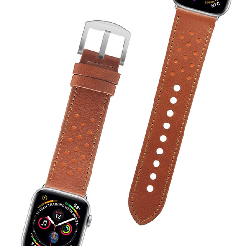 Pulseira Caramelo Couro Legítimo Inox P/ Apple Watch 42/44