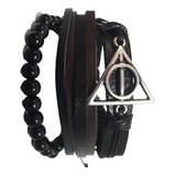 Pulseira Couro Masculina Feminina Kit C/3 Peças Harry Potter