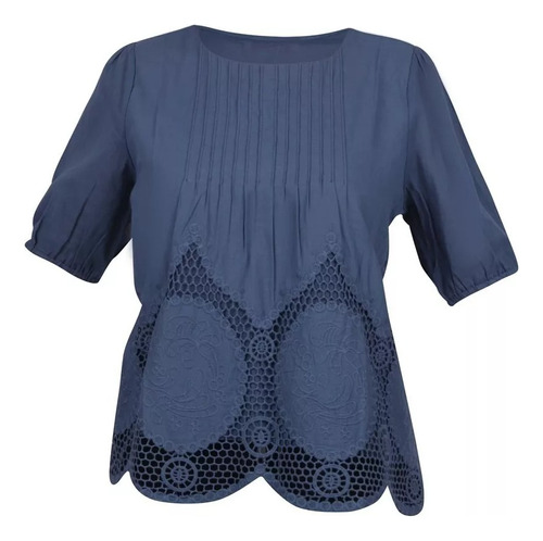 Blusa Dama Mujer Azul Deshilado Cklass 998-97 Algodón