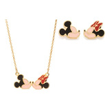 Conjunto Mickey E Minnie Banhado Rommanel 50cm Colar+brinco