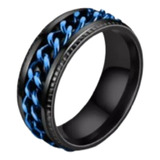 Anillo Cadena Giratoria En Acero Negro Y Azul