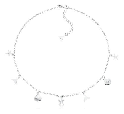 Colar Choker Concha Sereia Estrela Do Mar Prata 925