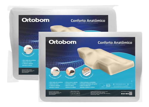 Kit 2 Travesseiro Nasa Ortopédico Anatômico Cervical Ortobom Cor Branco