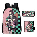 Mochila Demon Slayer De 3 Piezas Con Estuche Tanjirou Nezuko