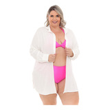 Saída De Praia Branca Plus Size Chemise Praia Curta Camisa