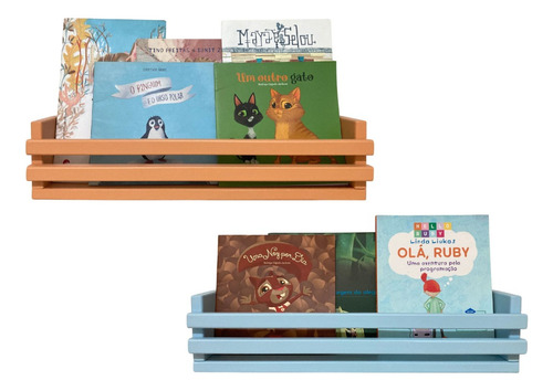 2 Prateleira Color Fr Dupla Livro Infantil Montessori 100cm