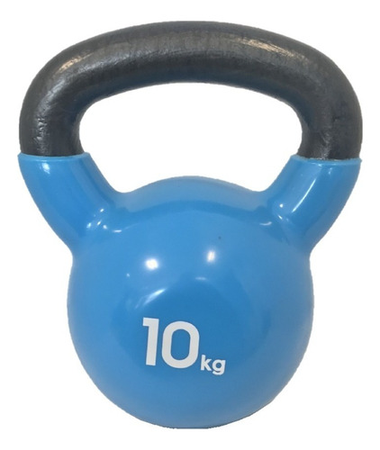 Pesas Rusas Kettlebell 10 Kg Hierro Fundición Recubierta Color Negro Con Celeste