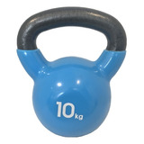 Pesas Rusas Kettlebell 10 Kg Hierro Fundición Recubierta Color Negro Con Celeste