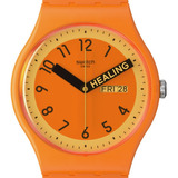 Reloj Swatch Proudly Orange Color De La Correa Naranja Color Del Bisel Naranja Color Del Fondo Blanco