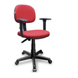 Cadeira Secretaria Com Braços Reguláveis Tecido Vermelho 