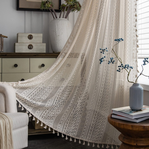 Gyihoong Cortinas Bohemias Traslúcidas De Encaje De Macramé,