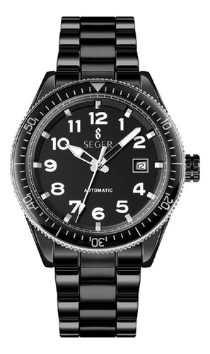 Reloj Hombre Seger 9232 Lujoso Elegante Vestir Waterproof Minimalista Analógico Malla Negra Fondo Negro