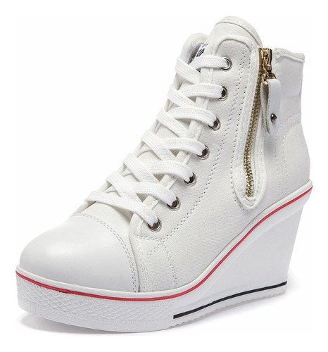 Zapatos Para Mujer Casual Plataforma Lona Tenis Con Tacones