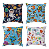 Kit 4 Almofadas Cheias Decoração Infantil Astronauta 30x30cm