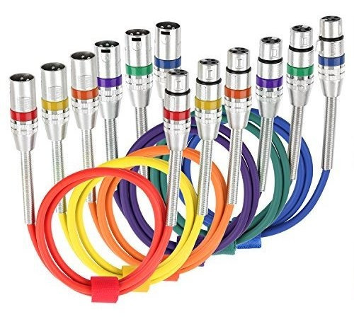 Disino Paquete De 6 Cables De Microfono Xlr Multicolor De 6.