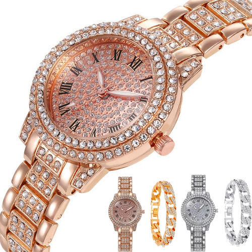 Pulsera Y Reloj De Diamantes Completos Para Mujer Regalo