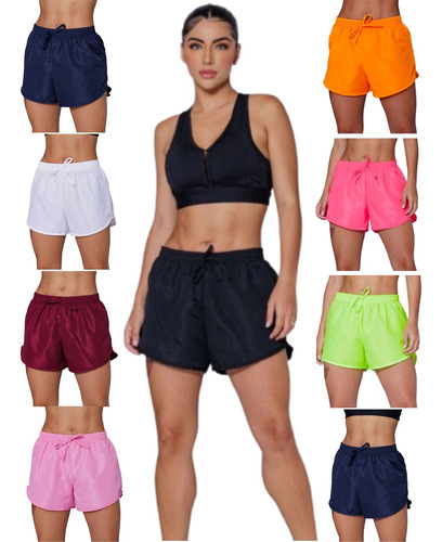 Kit 3 Short Feminino Tactel Esportivo Moda Praia Tecido Leve