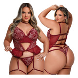 Langeri Sexy Plus Size Corpete Corselet Calcinha Fio Dental