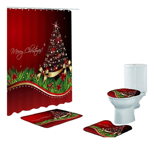 Juego De Baño Navideño Impermeable For Cortina De Ducha