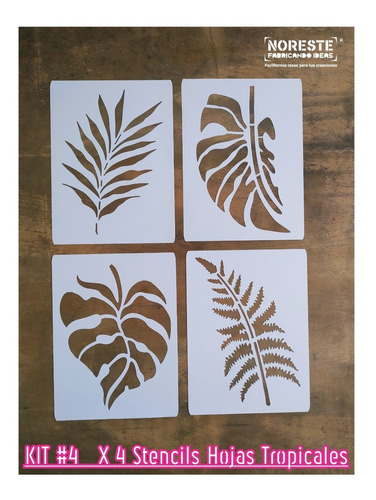 Kit #4 X 4 Stencil Hojas Tropicales  21x29 Noreste Ideas 