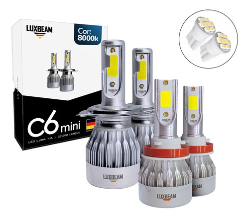 Kit 4 Lampada Super Led 8000k Farol Alto Baixo Milha Luxbeam