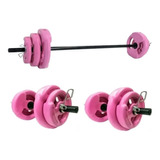 Barra + 2 Mancuernas + 24 Kg En Discos Pesas Kit Set Deporar