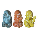 Trio Budas Sábios Cego Surdo E Mudo Coloridos Sorte Budista