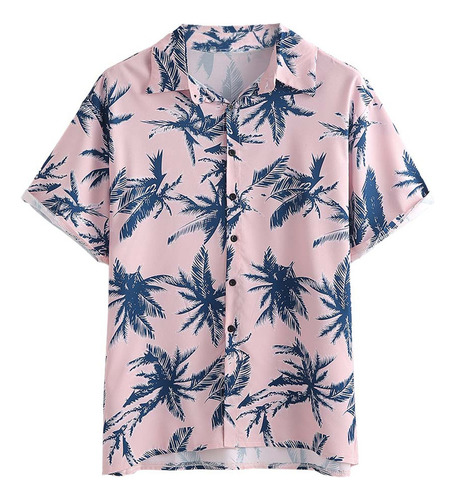 Camiseta Hawaiana De Manga Corta Con Estampado Tropical Para