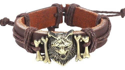 Manilla Pulsera Brazalete Cuero Lobo Ajustable Hombre Mujer