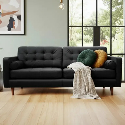 Sofa Piel Genuina 100% - Noruega Contado Color Negro | Meses sin interés