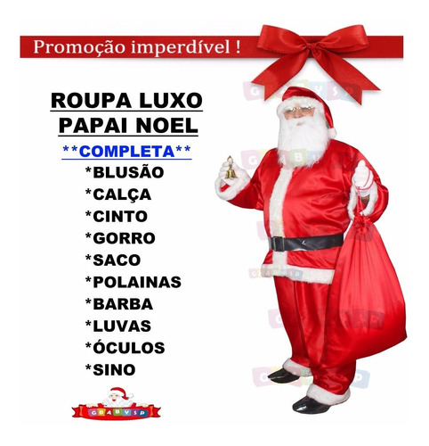 Fantasia De Papai Noel Roupa Completa 36 Ao 52 Feliz Natal