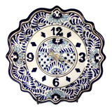 Reloj De Talavera Poblana Barroca Azul 26 Cm #102