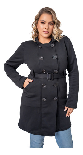 Casaco Sobretudo Feminino Plus Size Com Botões Moda Inverno