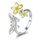 Anillo Plata S925 Ajustable Mariposa Moda Mujer Temporada