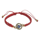 Pulsera Tejida Protección Roja Con Ojo Turco Azul Diamantada